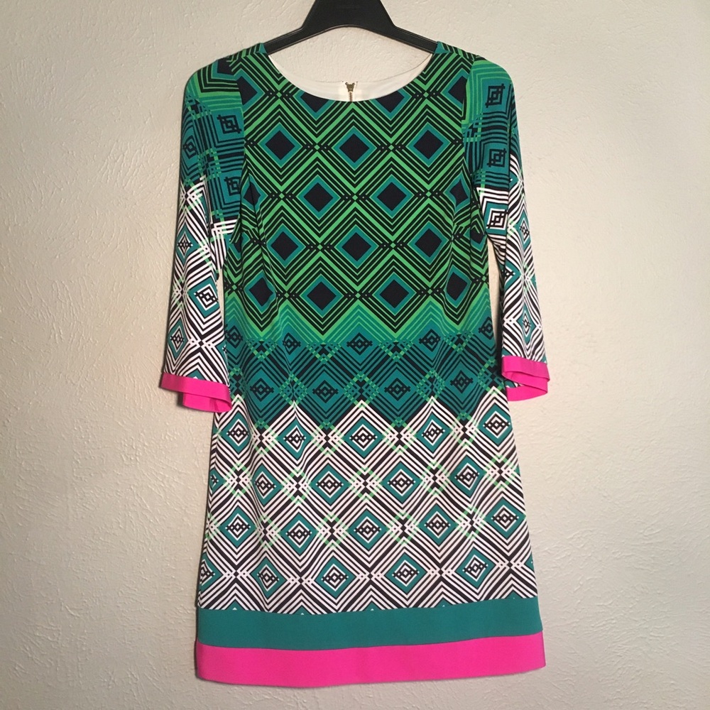 Eliza J Green and Pink Geometric Mini Dress